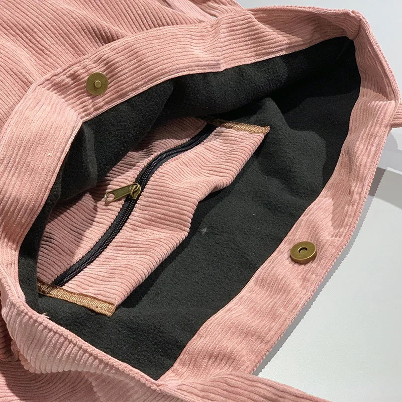 Ddbos Corduroy Totes Bags for Women Shopper Girls Handbags Zipper Eco Environmental Thickened Large Capacity Winter Shoulder Bags