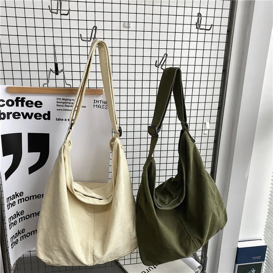 BACK TO SCHOOL Women Canvas Shoulder Bags Large Capacity Thick Cotton Cloth Books Handbag Tote Solid Crossbody Bag Big Travel Purse For Ladies