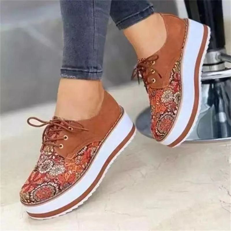 Ddbos Floral Printed Platform Shoes Women Sneakers Autumn Thick Bottom Casual Ladies Shoes Zapatillas Mujer Plus Size 43