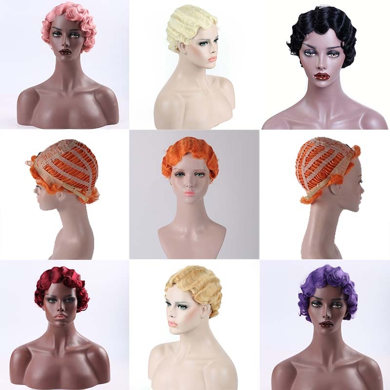 Ddbos Black Hair Short Wave Wigs For Woman Short Finger Wave Wigs Short Pixie Cut Wig Short Wigs