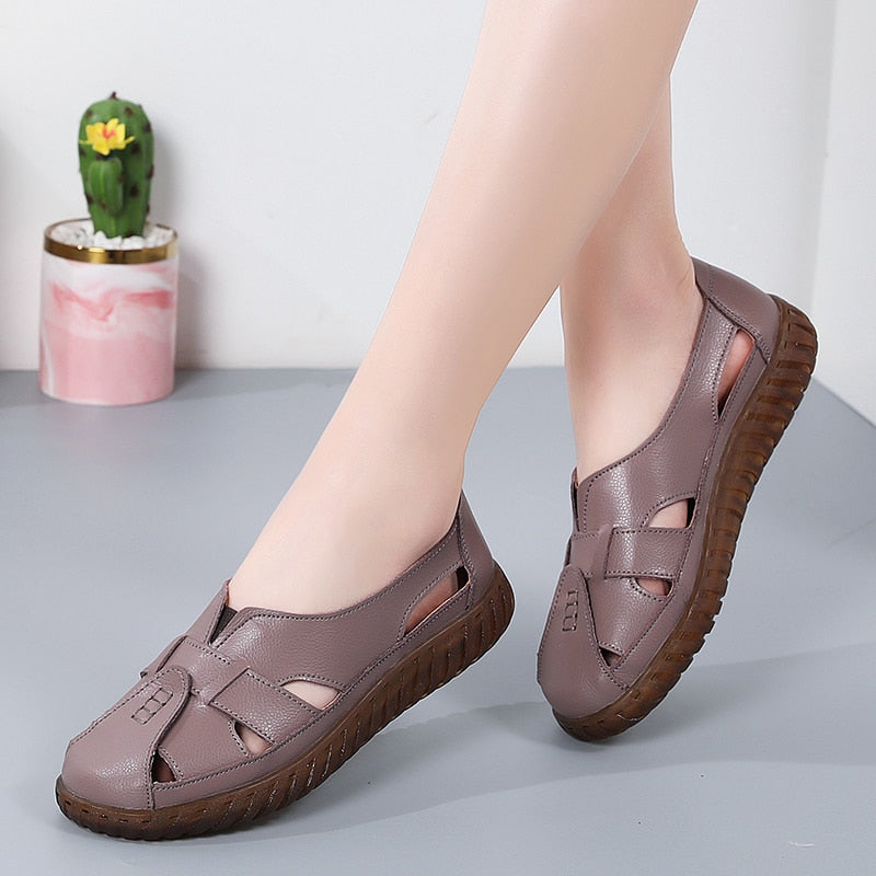 Ddbos New Women Sandals Summer Ladies Shoes Comfortable Ankle Hollow Round Toe Sandals Woman Soft Beach Sole Female Shoes Plus Size