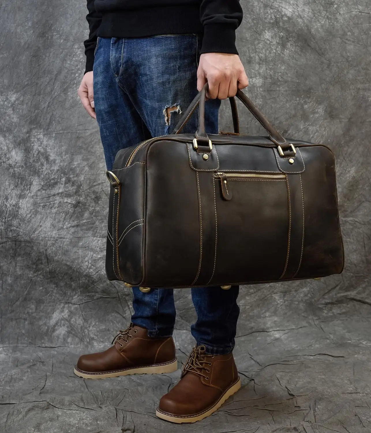 Ddbos Large Travel Bag Genuine Leather Vintage Style Luggage Bags Men Male Duffle Bags Travelling Bag Weekender Bags for Man