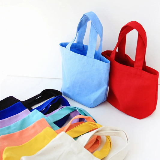 Simple Canvas Bag Women Shoulder Bags Foldable Picnic Pouch Small Tote Black Shopper Large Capacity Student Lunch Box