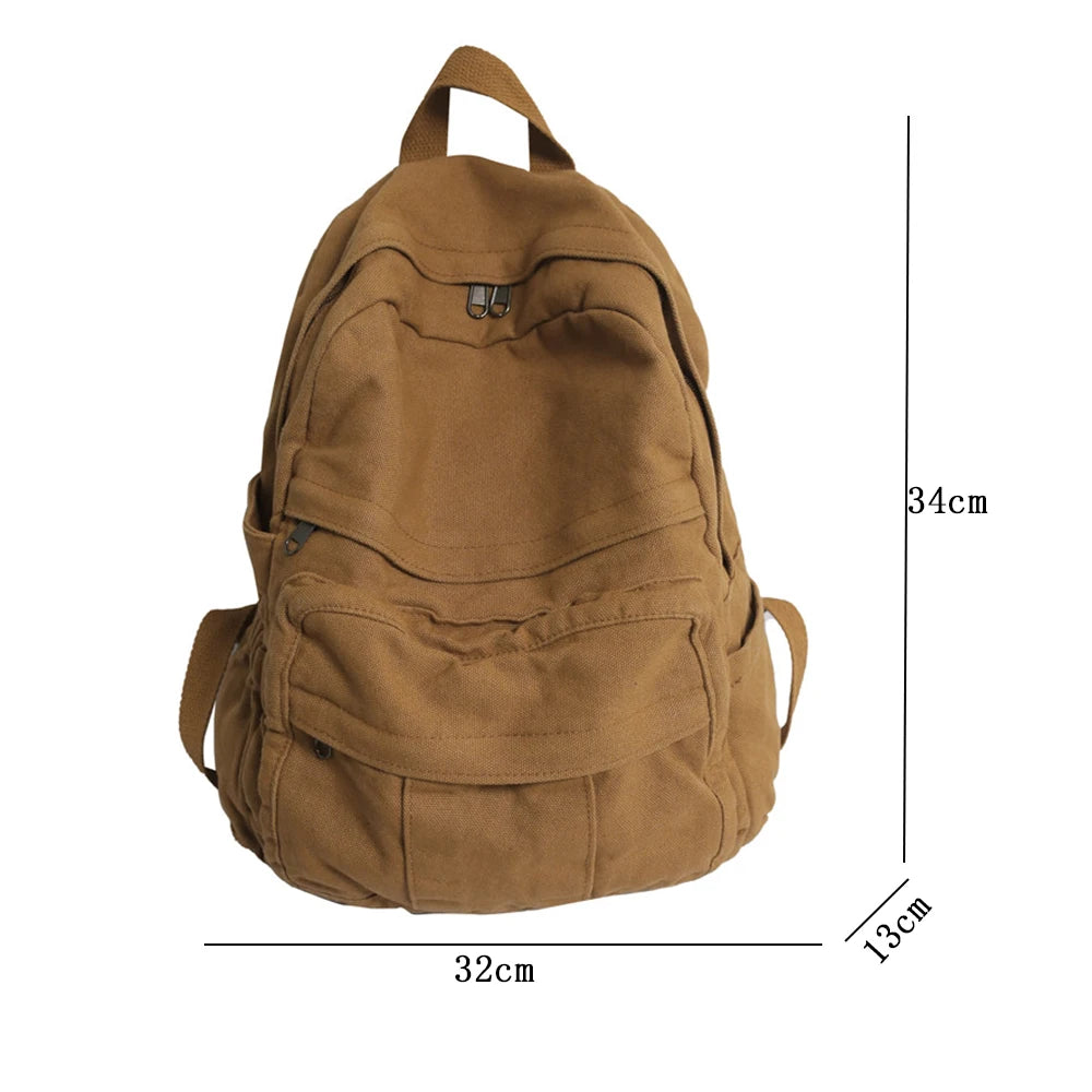 Ddbos School Bag Student Shoulders Large Capacity Khaki Backpack Fashion Canvas Backpacks Female College Teen Computer Bag mochila