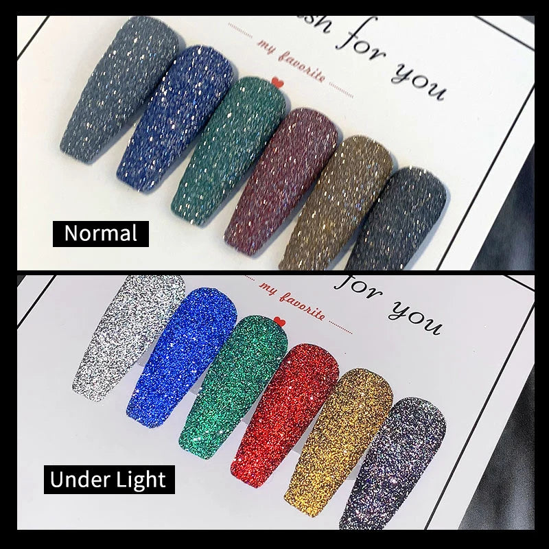 1Box Sparkling Diamond Nail Powder Laser Silver Reflective Nail Glitter Dust Fine Shiny Pigment Holographic Nail Art Decorations