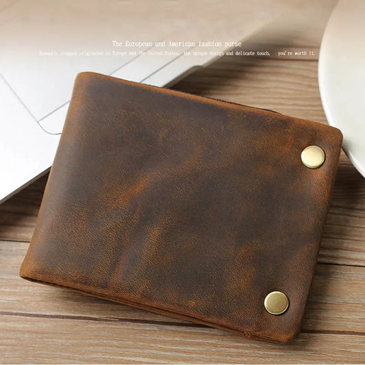 Ddbos Men's Genuine Leather Trifold Wallet Wowen Natural Leather Zipper Short Purse Card Holder Change Coin Purse Male Clutch Wallets