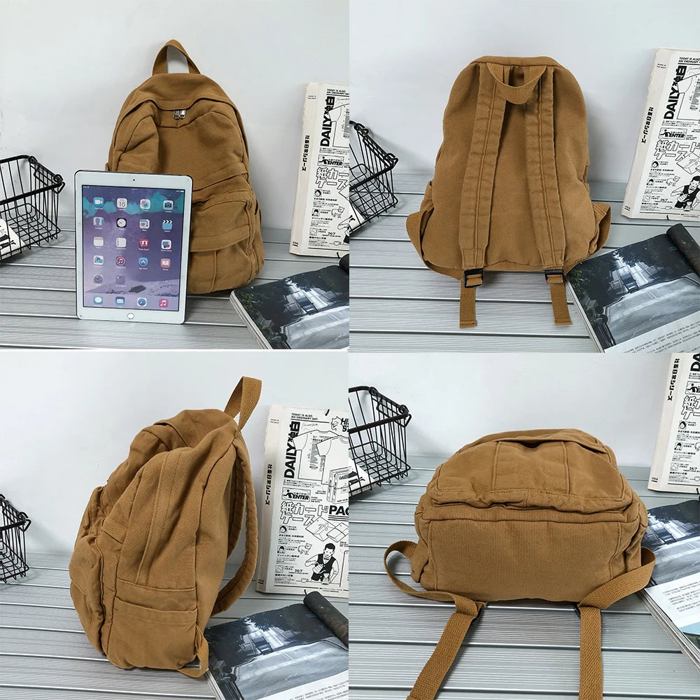 Ddbos School Bag Student Shoulders Large Capacity Khaki Backpack Fashion Canvas Backpacks Female College Teen Computer Bag mochila