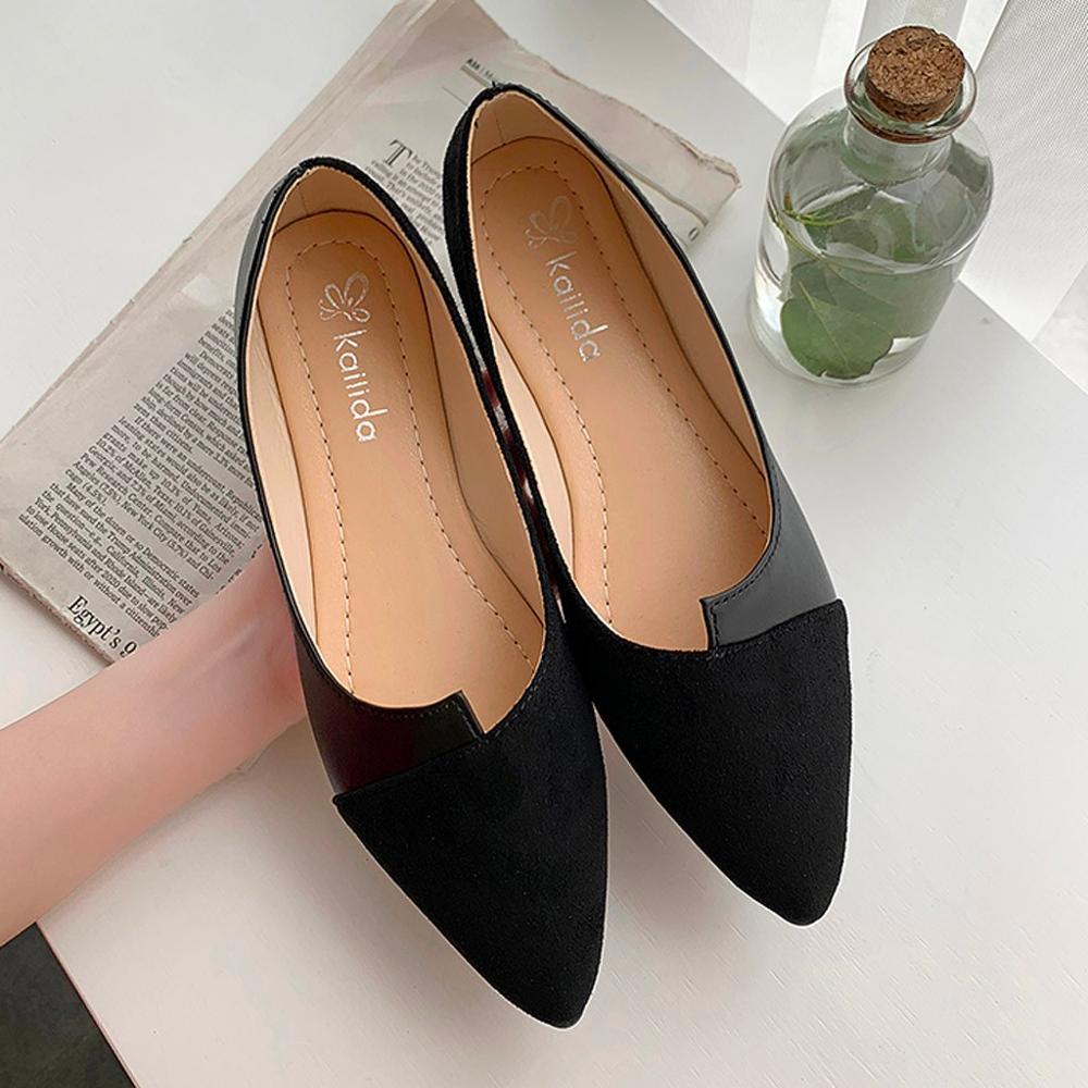 Ddbos 35-40 Leather Shoes Splice Color Shoe Ballerina Slip on Shoes Women Flats Fashion Pointed Toe Ballet Footwear Buty Damskie