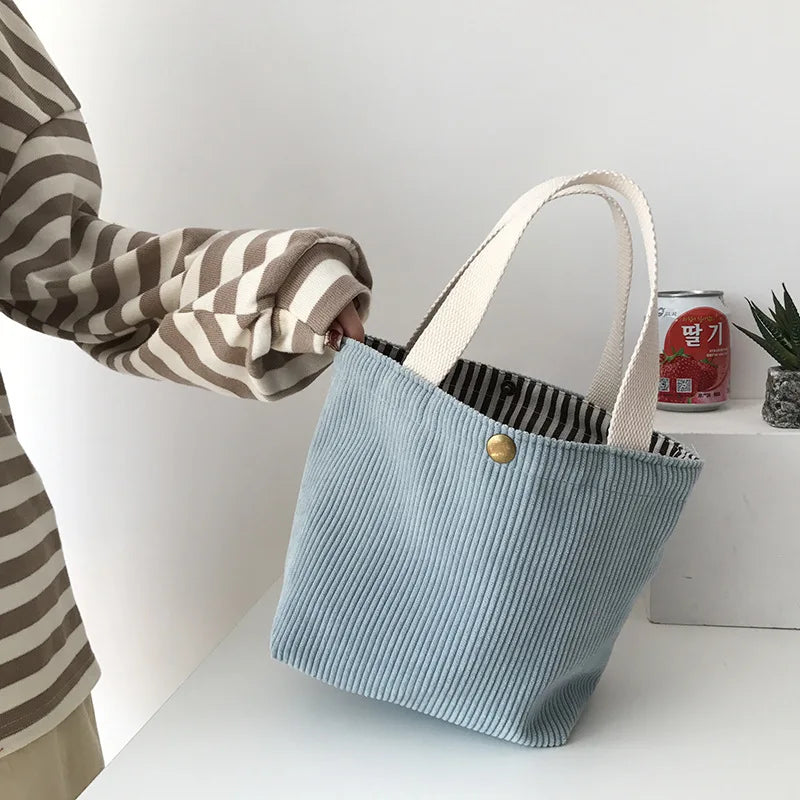 Small Corduroy Lunch Bag for Women Eco Canvas Portable Tote Bags Mini Female Students Bento Picnic Food Bag Travel Handbags