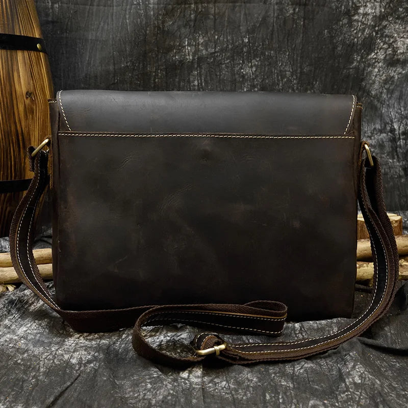 Ddbos Men's Genuine Leather Messenger Bag A4 Vintage Crazy Horse Leather Shoulder Bag Cowhide Magnetic Flap Laptop Crossbody Bag