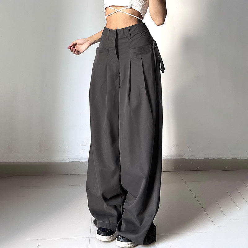 trashy outfits Spring and Summer New Trendy Fashion Retro Street Loose Low Waist Solid Color Woven Pants