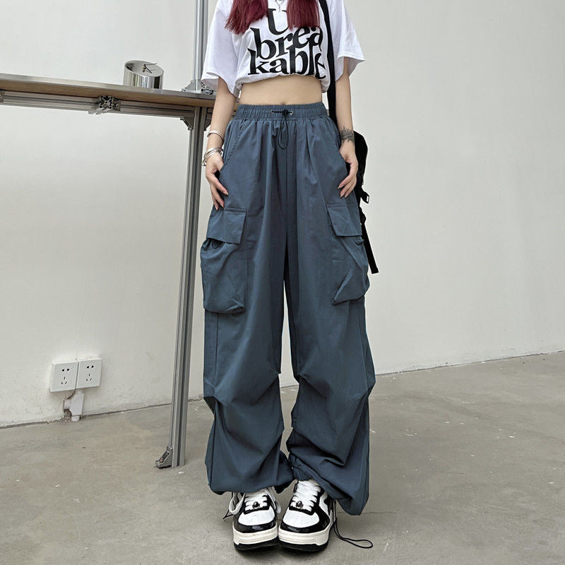 casual fall outfits American Retro Workwear Casual Pants Women's Spring and Autumn Straight Draping Ankle-Tied Trousers Loose Wide-Leg Pants Ins