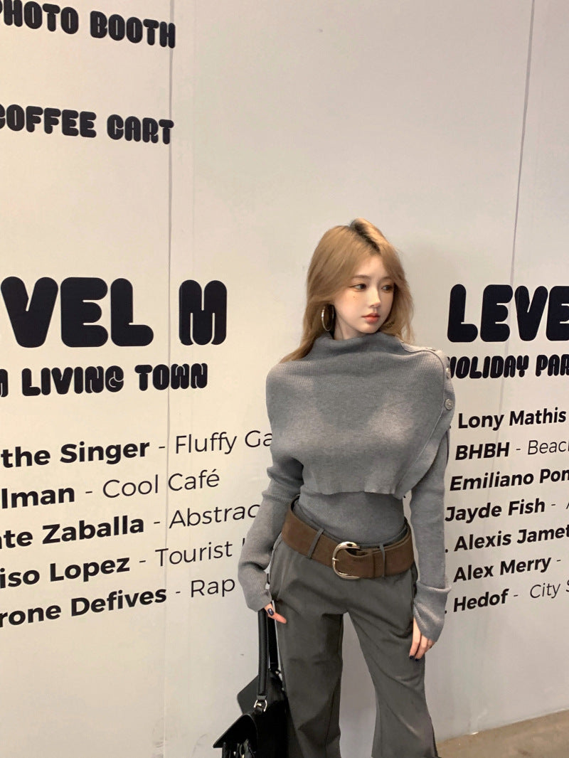 business casual outfits High-End Gray Shawl Long-Sleeved Sweater Low Waist Mopping Casual Pants 2024 Winter Fashion Suit Women