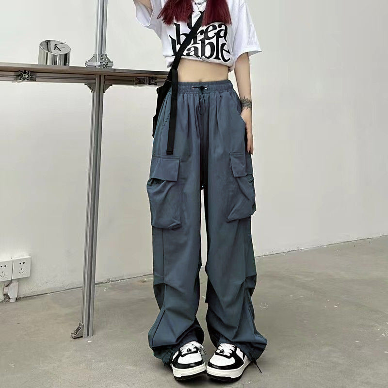 casual fall outfits American Retro Workwear Casual Pants Women's Spring and Autumn Straight Draping Ankle-Tied Trousers Loose Wide-Leg Pants Ins