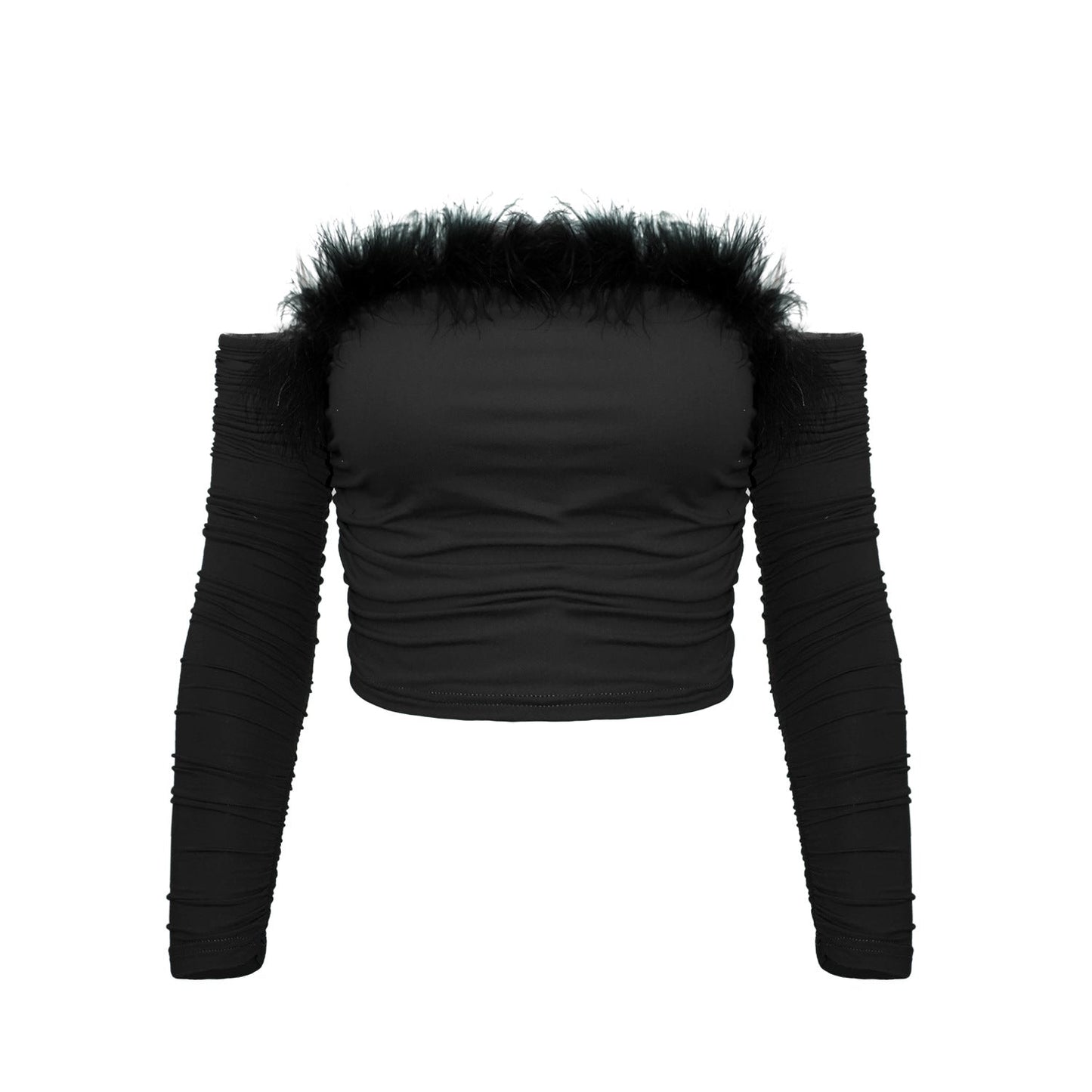 leapord halloween outfit Women's Summer Retro Fur Collar Tube Top Long-Sleeved Top off-the-Neck Backless off-Shoulder Top