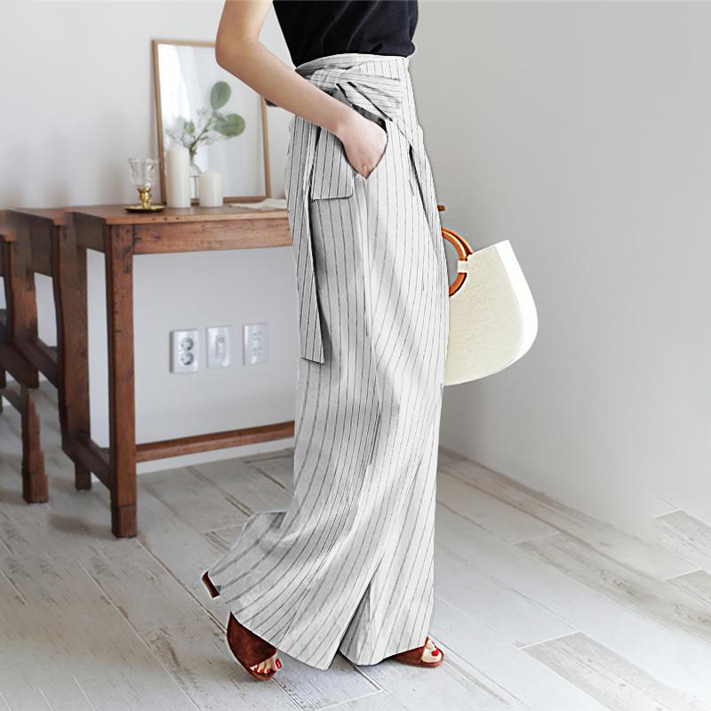 curvy casual outfits Women's Casual Pants Fashionable Striped Design Trousers Autumn Lace-up Trousers