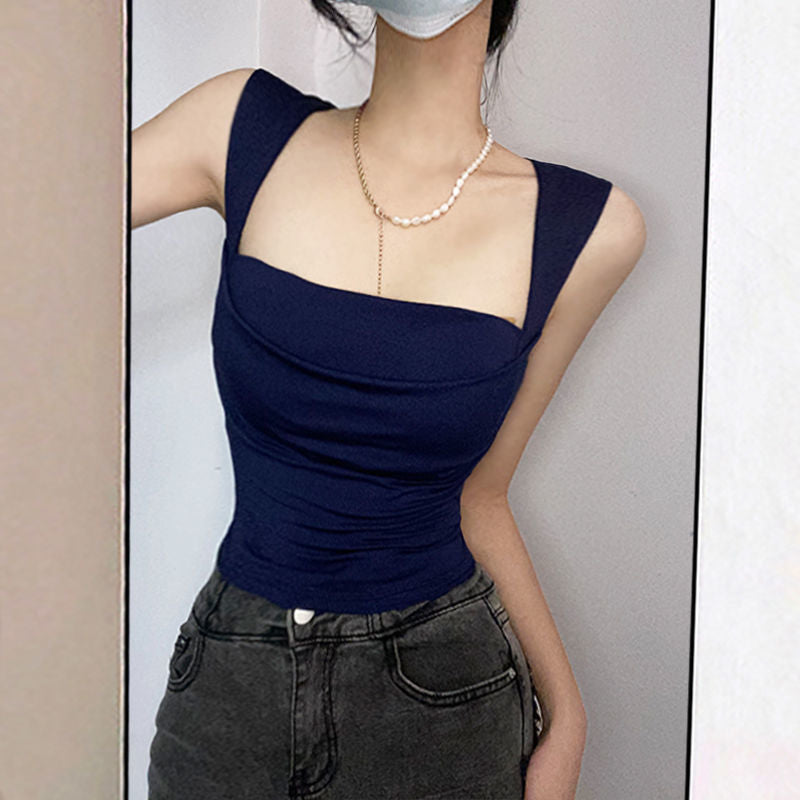 guys in skirts Vest Sexy Strap Slim Fit Pleated Short Sleeveless Bottoming Top for Women