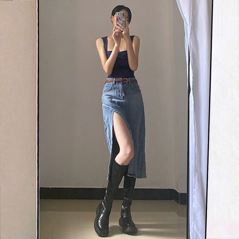 guys in skirts Vest Sexy Strap Slim Fit Pleated Short Sleeveless Bottoming Top for Women