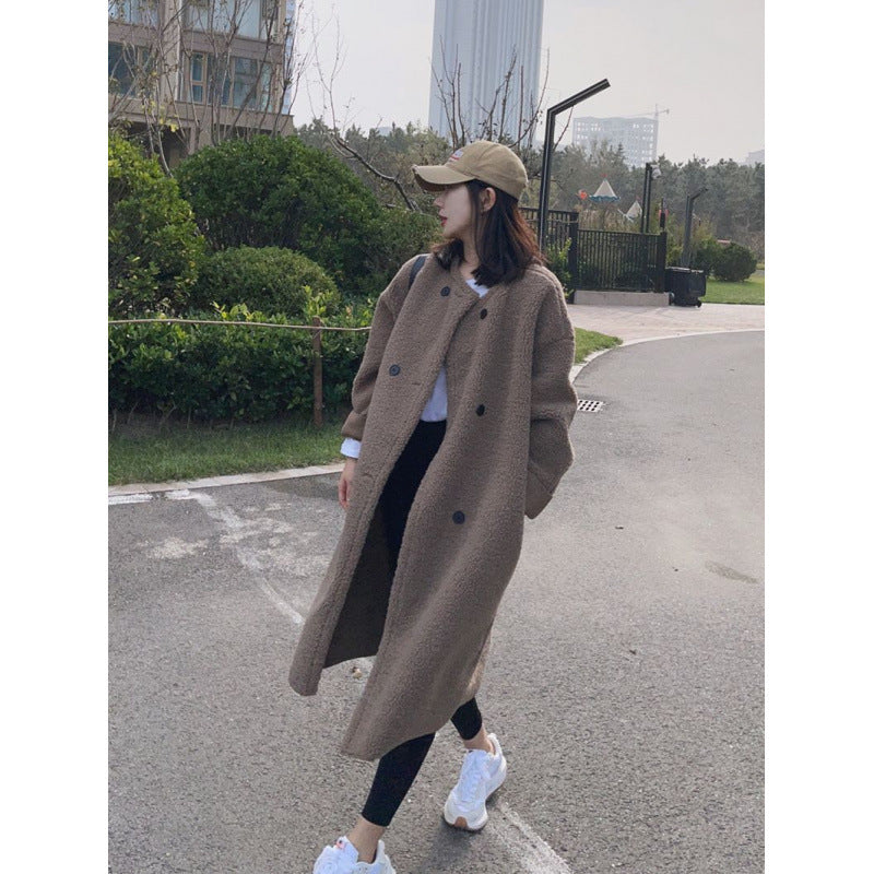 cold weather outfits Chubby Girl plus Size Autumn and Winter Lamb Plush Loose Thickened Double-Breasted Mid-Length Overcoat Coat for Women