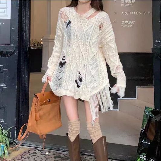 fall winery outfits Sweater Women's Loose Lazy Style Autumn and Winter Pullover round Neck Slimming Sweater Top Women's Clothing