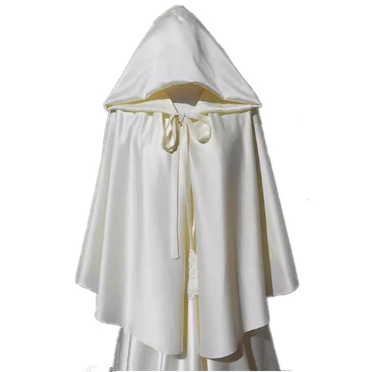 dresses Short Hooded Lace-up Thin Summer Cloak Unisex White Ivory Halloween Cosplay Cloak