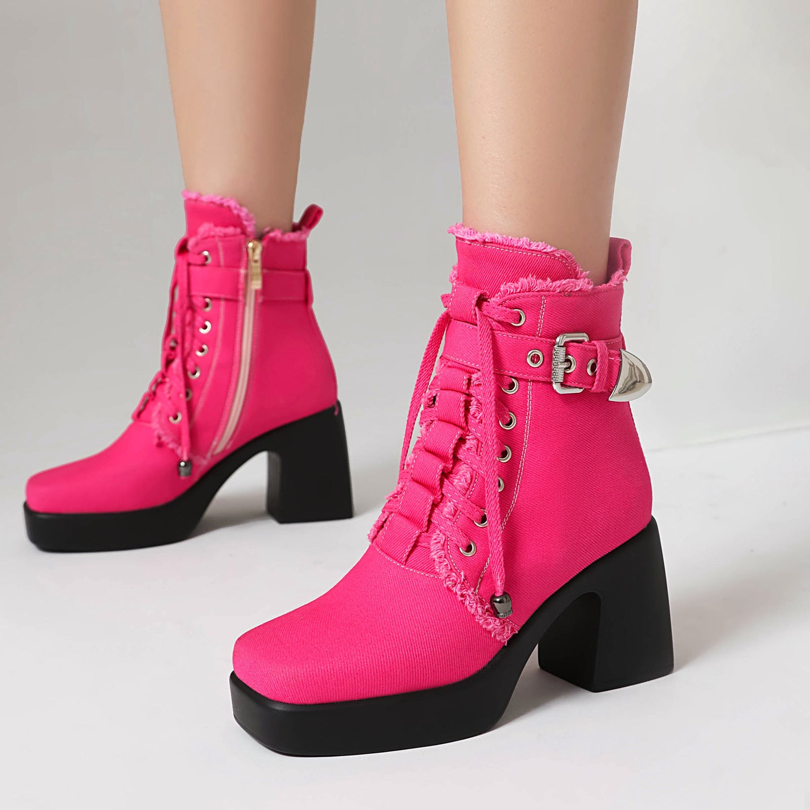 shoes Autumn and Winter New Style High Heel 40-43 plus Size Square Toe Thick Bottom Low Boots