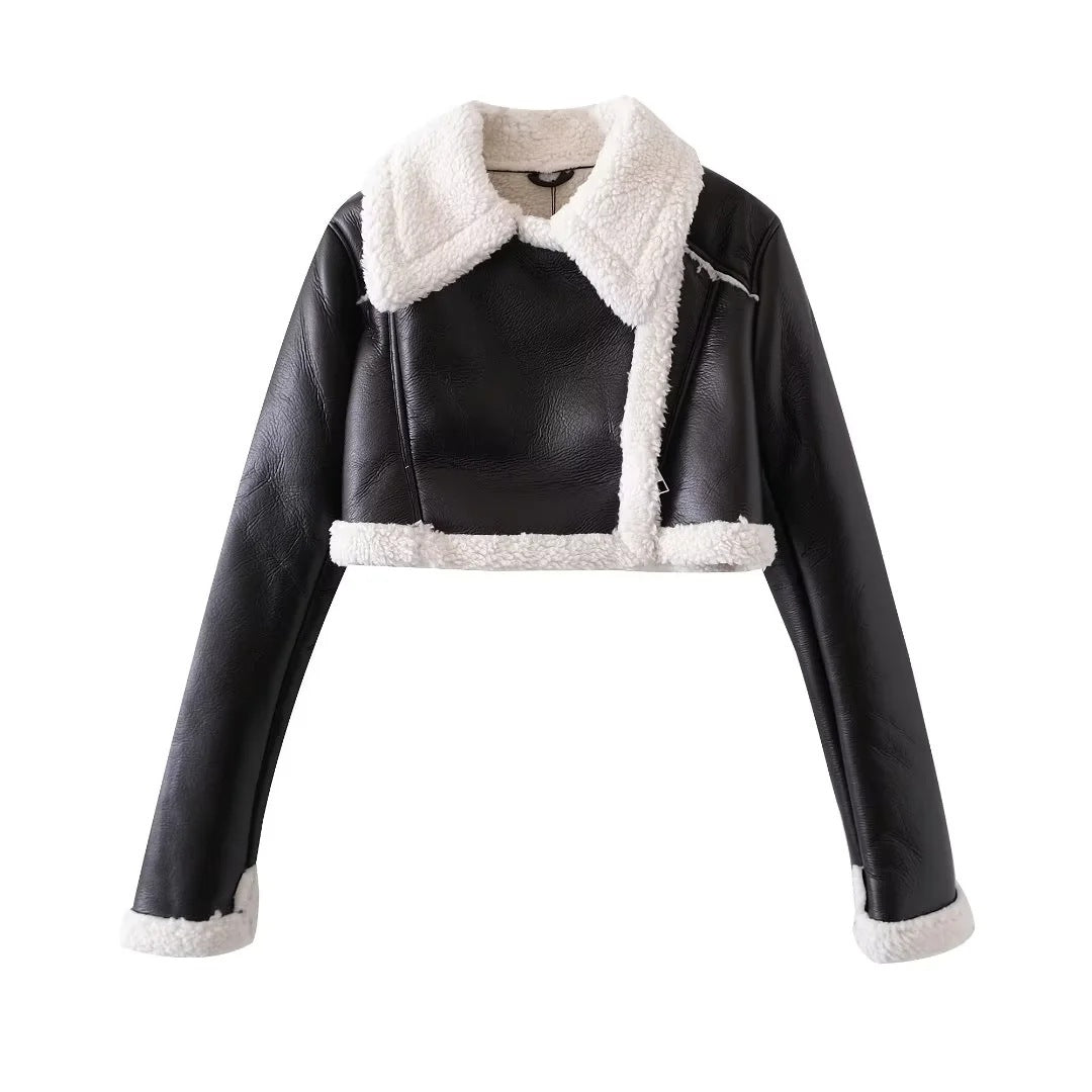 fall outfits New Spring Fur Integrated Short Street Hot Girl Motorcycle Jacket