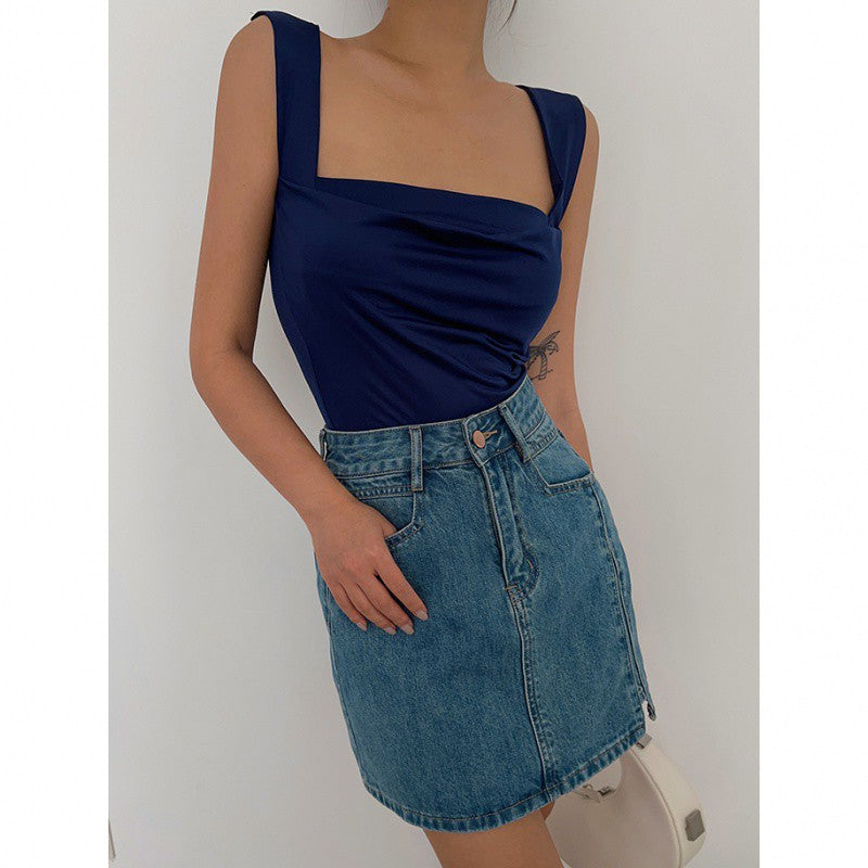 guys in skirts Vest Sexy Strap Slim Fit Pleated Short Sleeveless Bottoming Top for Women