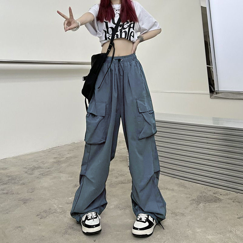 casual fall outfits American Retro Workwear Casual Pants Women's Spring and Autumn Straight Draping Ankle-Tied Trousers Loose Wide-Leg Pants Ins