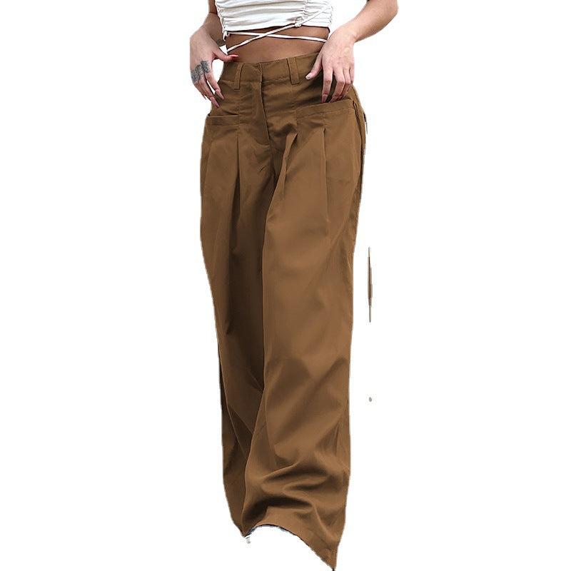 trashy outfits Spring and Summer New Trendy Fashion Retro Street Loose Low Waist Solid Color Woven Pants