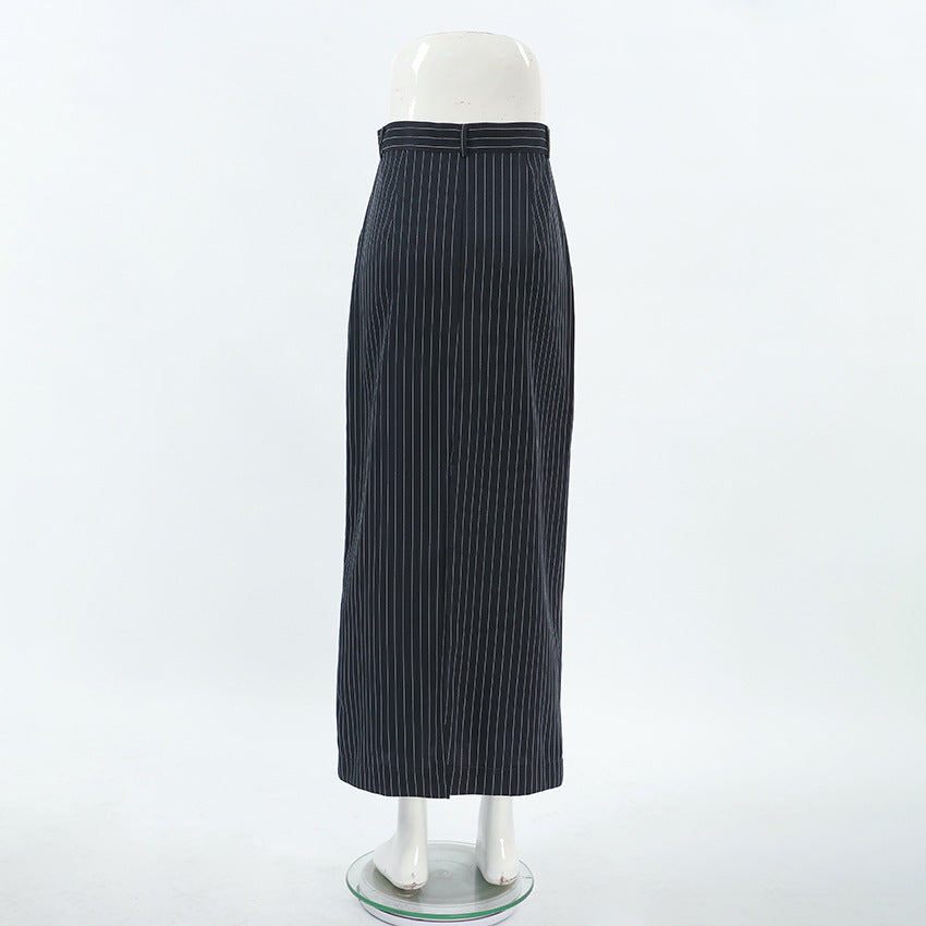 curvy casual outfits Commuter Slim-Fit High Waist Striped Split Straight Skirt Autumn Fashion Women's Clothing