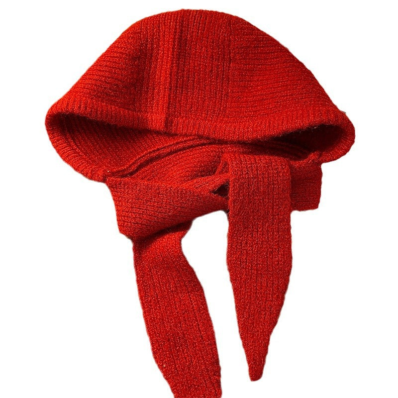 crochet adult hat Big Head Circumference Balaclava Hat Women's Autumn and Winter Knitted Hooded Scarf Integrated Warm Ear Protection Wool Hat