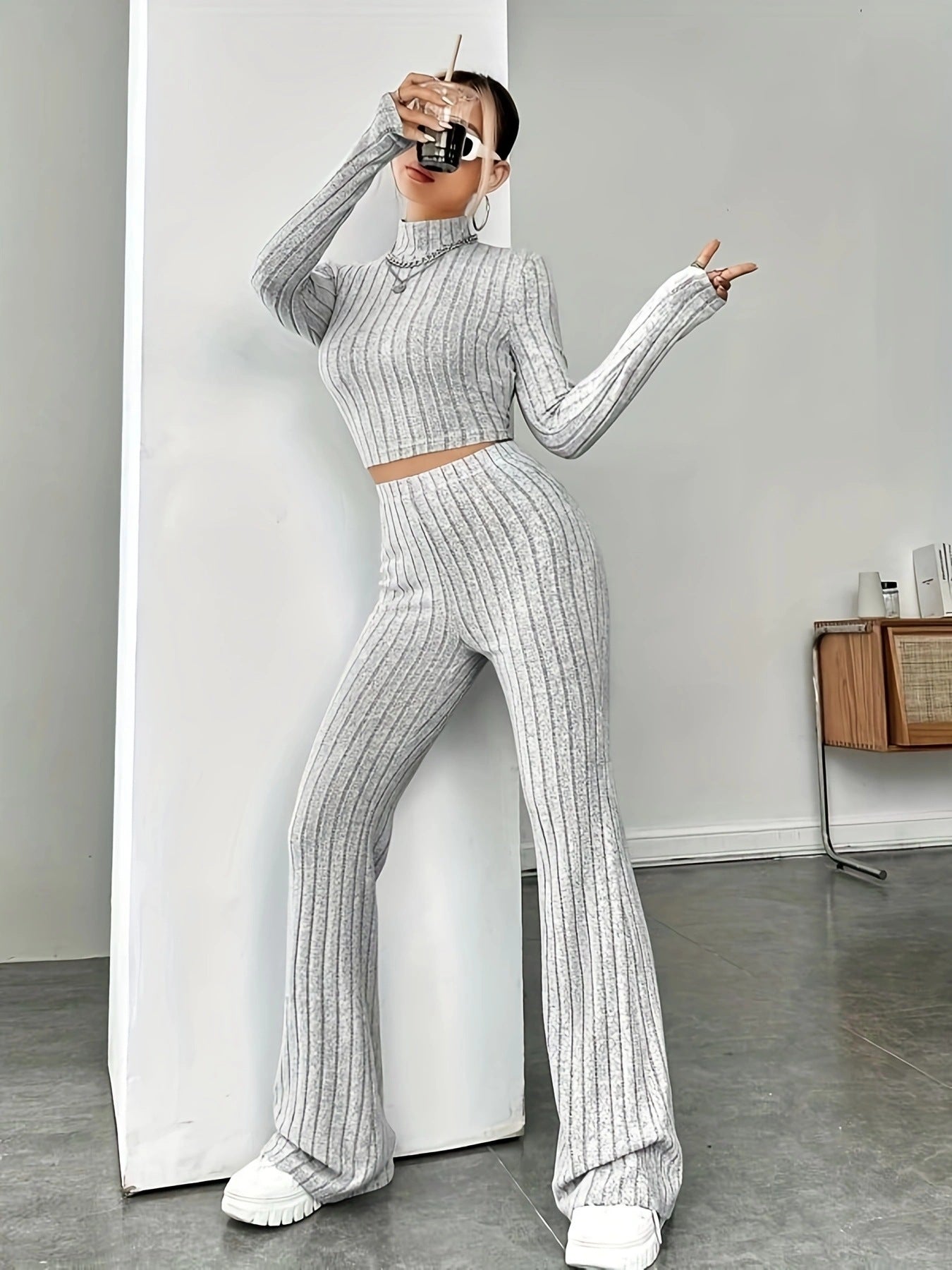 nba outfit for women Tight Fashion Solid Color Women's Suit Long-Sleeved Sweater Bottoming Shirt