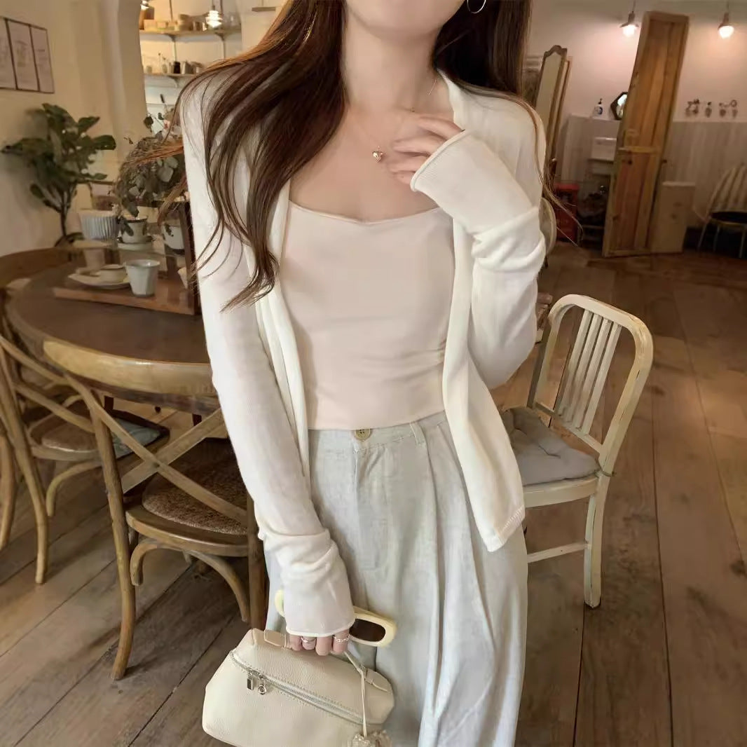 outfit fall Early Autumn Lazy Style Design Thin Soft Glutinous Knitted Coat Small Cardigan Simple Niche Curling Short Top