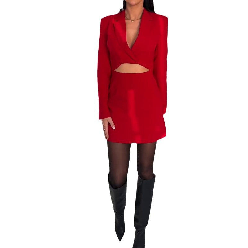 queen of hearts costume Autumn Fashion Open Waist Deep V Sexy Sheath Women's Short Skirt Suit