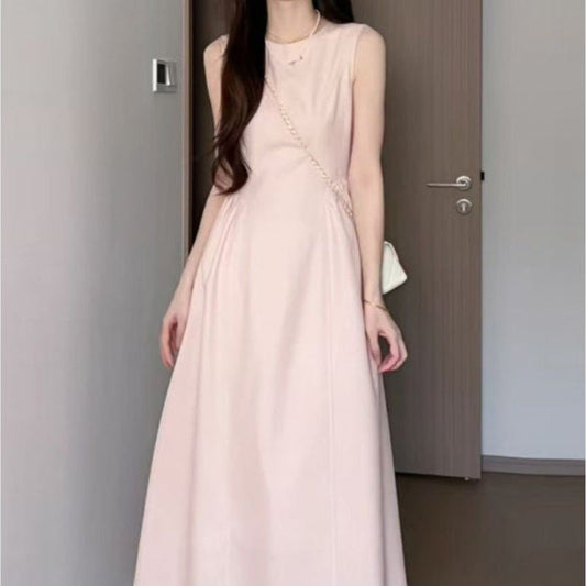 drama dress to impress 2024 Pink Temperament Sleeveless Vest Dress Mid-Length Dress French Slimming High-End Chic Beautiful Dress