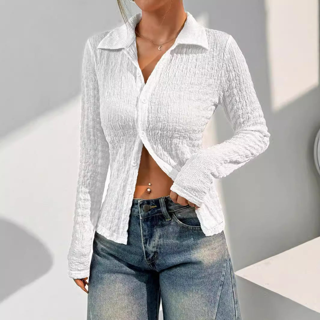 fall outfits women 2024 Elegant Ladies Solid Color Texture Long Sleeve Fashion Shirt Top Women