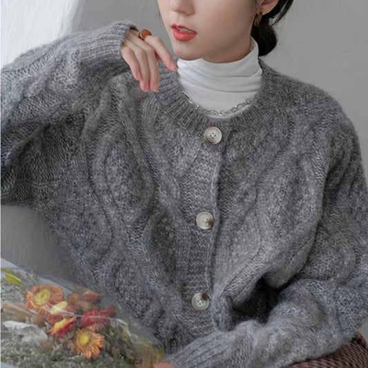 trending fall outfits Autumn and Winter Thickened Short Vintage Twist Knitted Cardigan Coat for Women