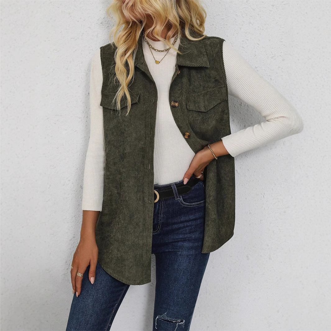 vest Fall Women's Corduroy Lapel Sleeveless Vest Shirt Coat