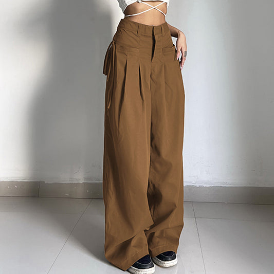 trashy outfits Spring and Summer New Trendy Fashion Retro Street Loose Low Waist Solid Color Woven Pants