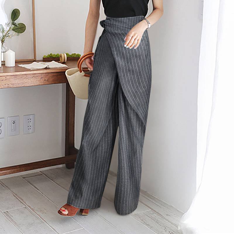 curvy casual outfits Women's Casual Pants Fashionable Striped Design Trousers Autumn Lace-up Trousers