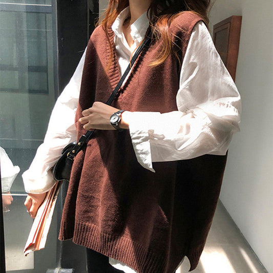 fall outfits women Spring New Korean Style All-Match Vest Vest Lazy Style Sweater Female Student Loose Sleeveless Sweater