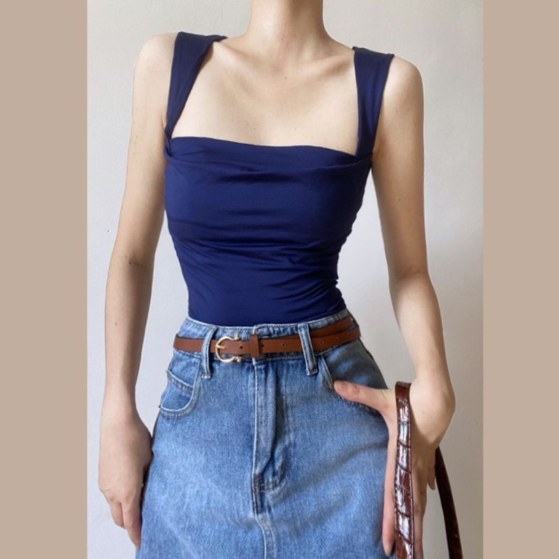 guys in skirts Vest Sexy Strap Slim Fit Pleated Short Sleeveless Bottoming Top for Women