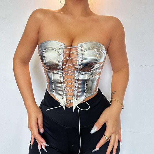 pretty halloween costumes Women's Trendy Sexy Lace-up Hot Hot Girl Top Waist Cardigan Slimming Vest