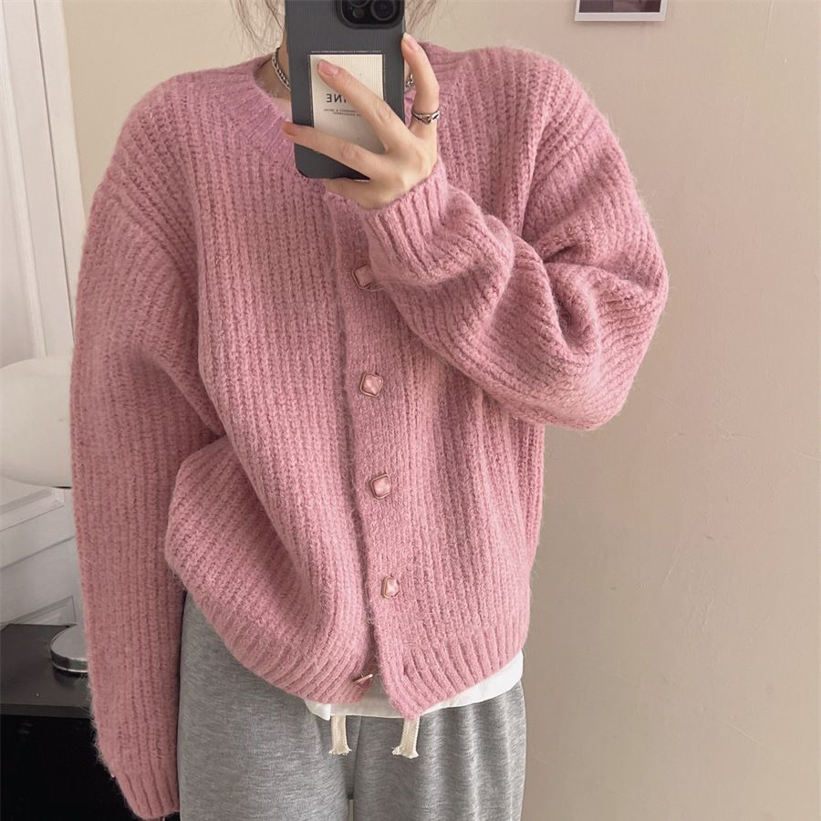 fall outfits 2024 Lazy Style Korean Style Loose Sweater Coat Autumn and Winter New Women's Clothing Solid Color Thickened Niche Knitted Cardigan