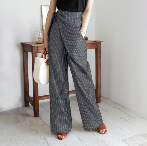 curvy casual outfits Women's Casual Pants Fashionable Striped Design Trousers Autumn Lace-up Trousers