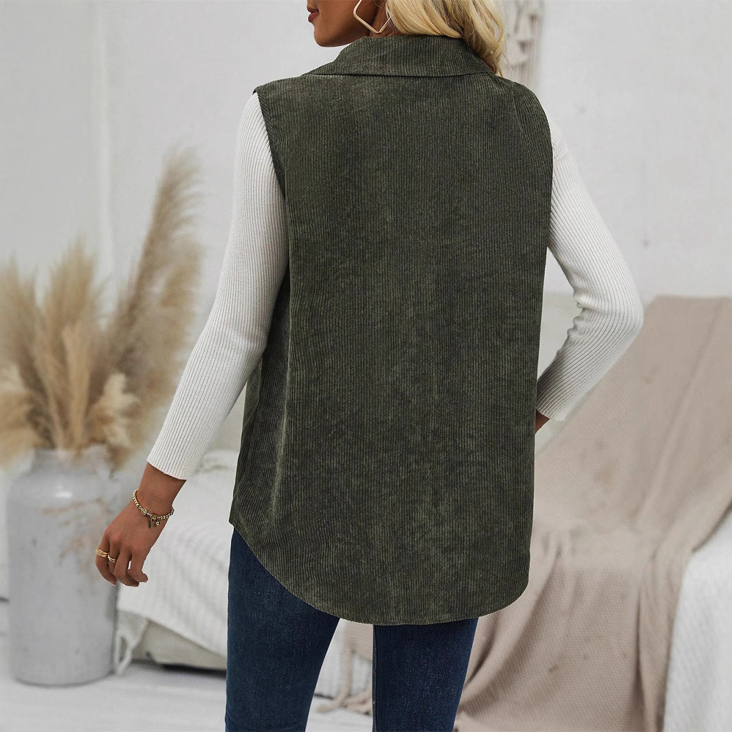 vest Fall Women's Corduroy Lapel Sleeveless Vest Shirt Coat