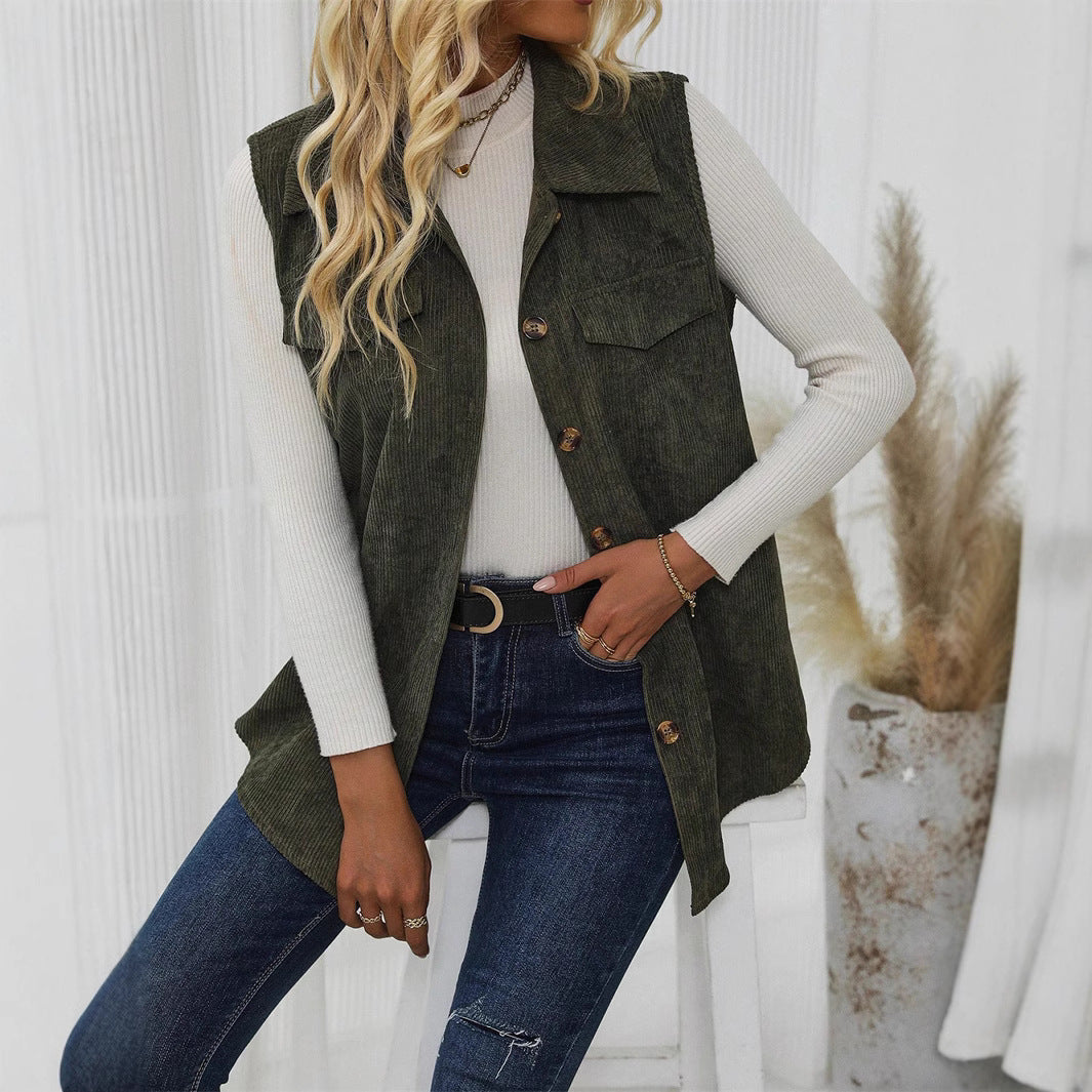 vest Fall Women's Corduroy Lapel Sleeveless Vest Shirt Coat