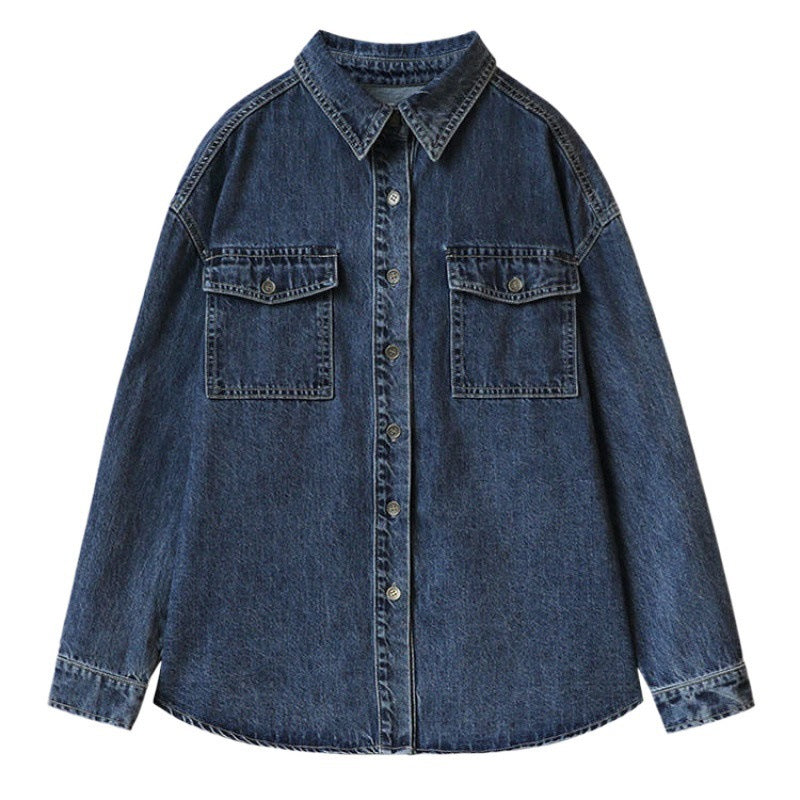 fashion outfits Retro Washed Denim Coat Women's Autumn New Long Sleeve Denim Shirt Women's Loose Slimming Denim Shirt