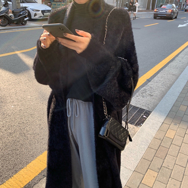 2024 fall fashion trends Korean Style Autumn and Winter New Style Faux Mink Velvet Sweater Women's Cardigan Outer Wear over the Knee Long Loose Overcoat Women's Coat